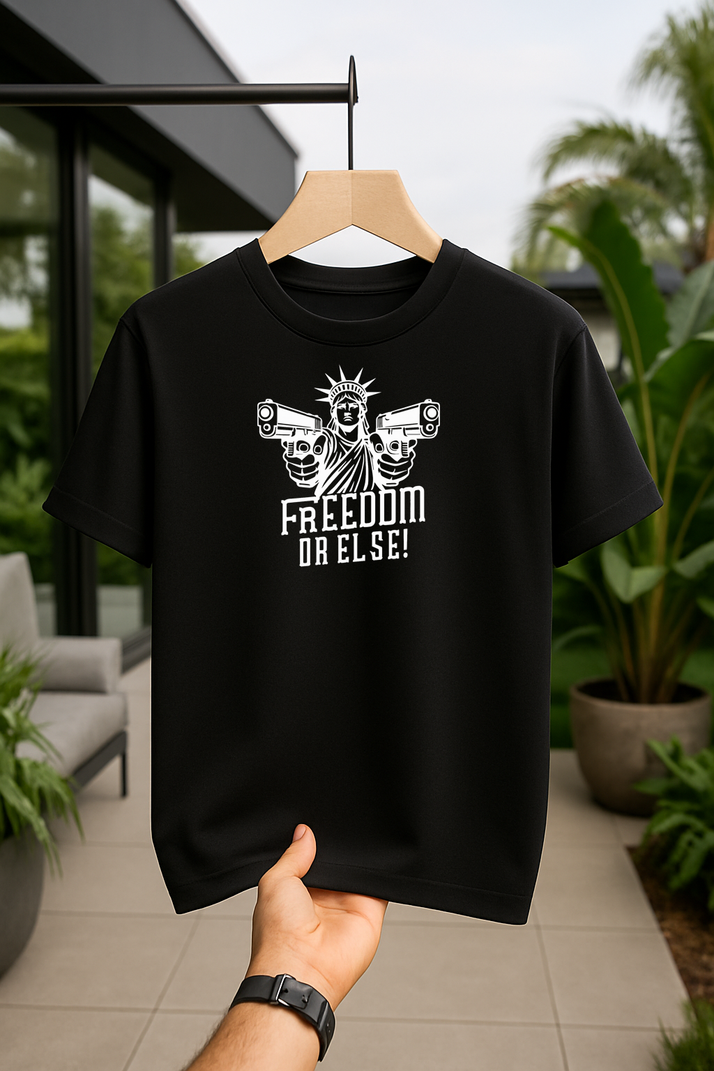 Statue of Liberty with dual guns