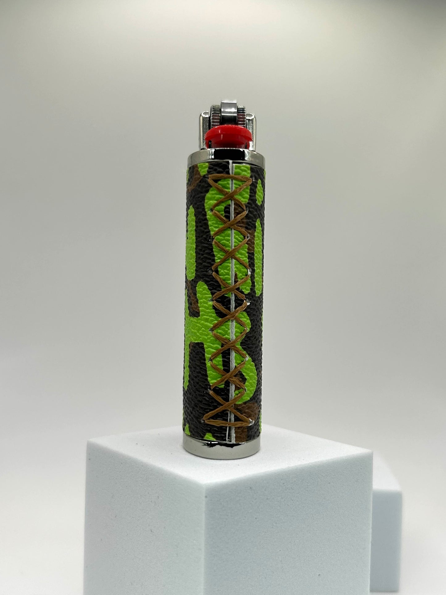 Green Graffiti Writing on Brown Leather, Premium Quality Case