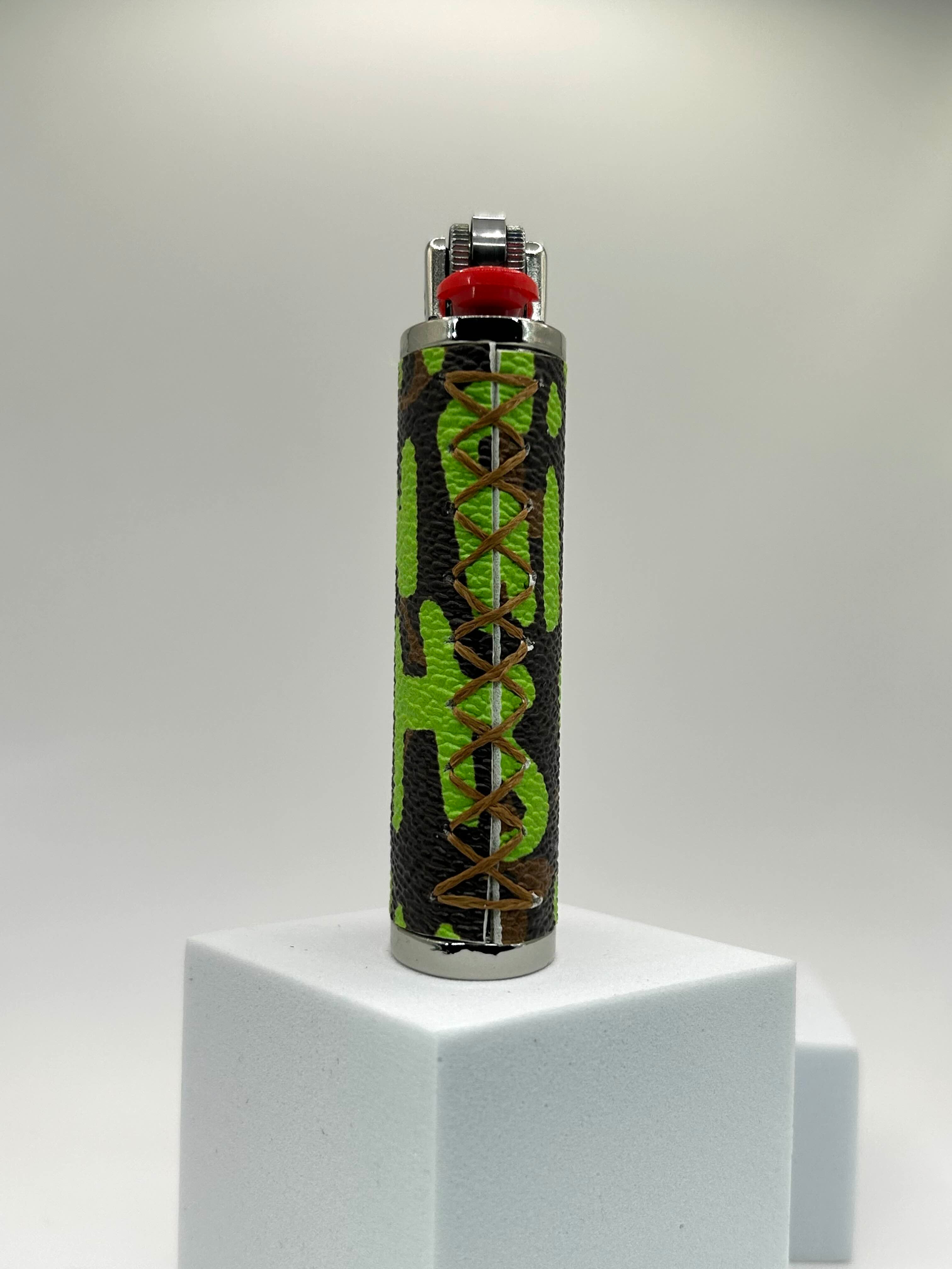 Green Graffiti Writing on Brown Leather, Premium Quality Case