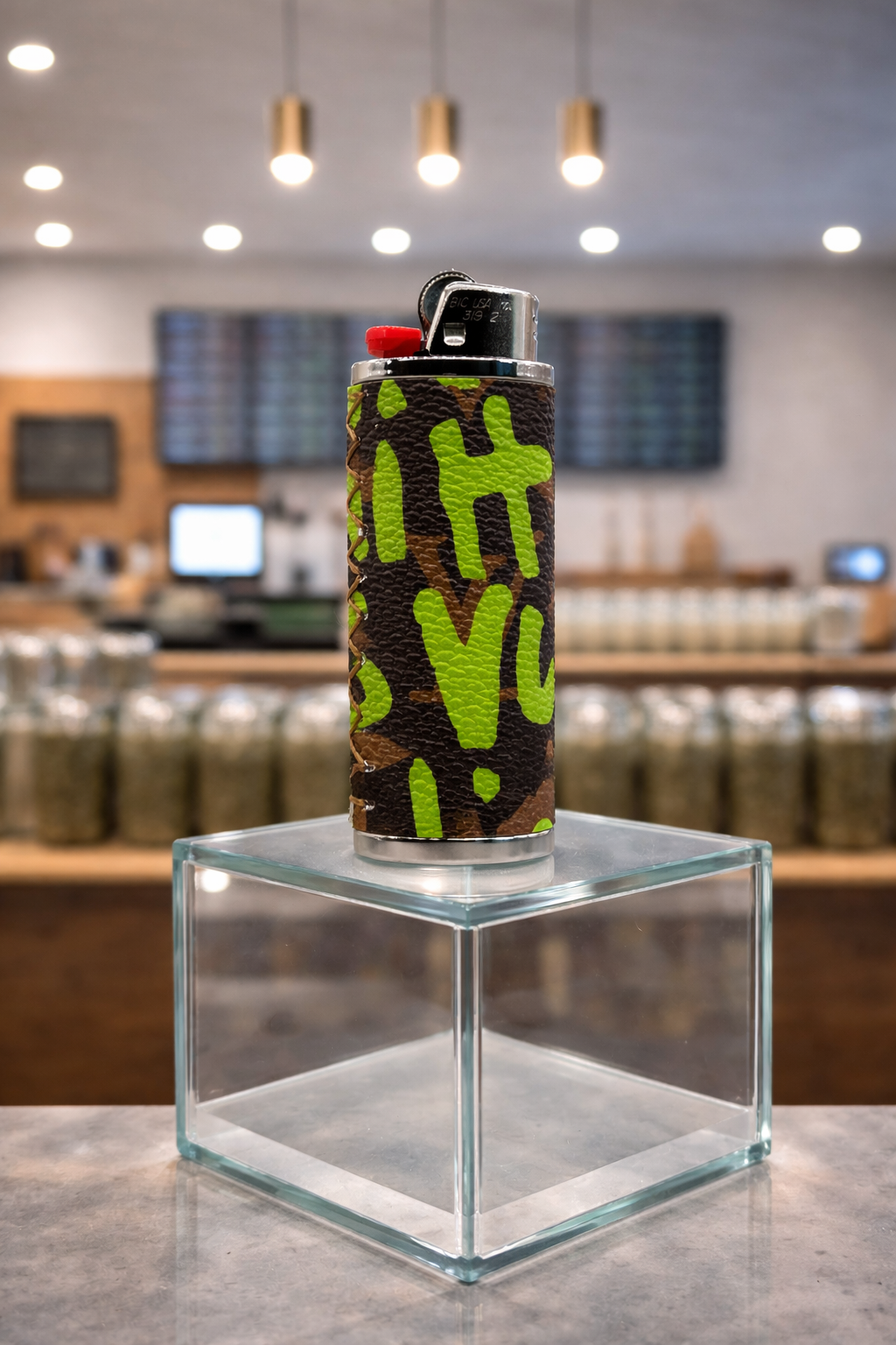 Green Graffiti Writing on Brown Leather, Premium Quality Case