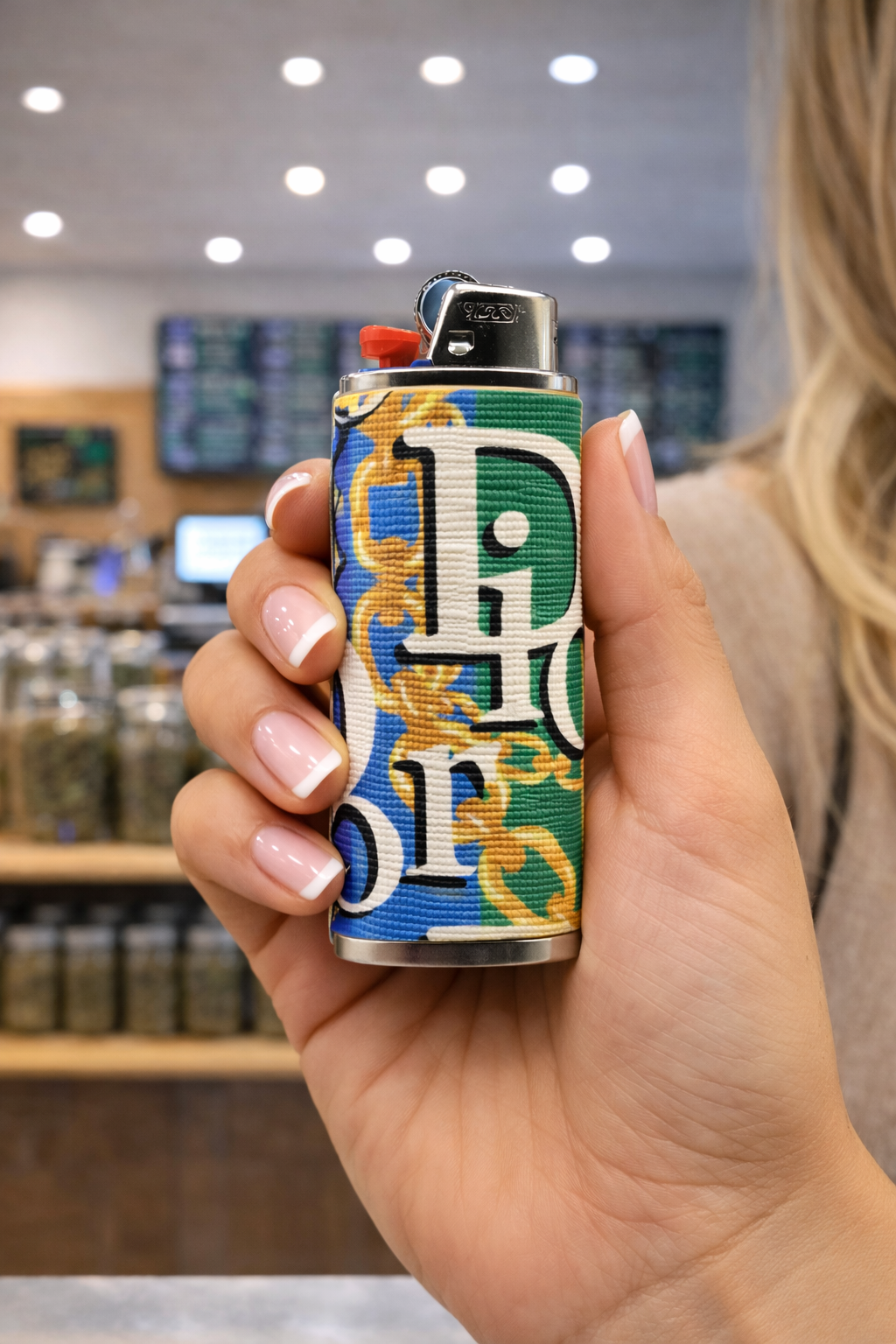 Multicolor stripes w/ chains Luxury leather lighter case!