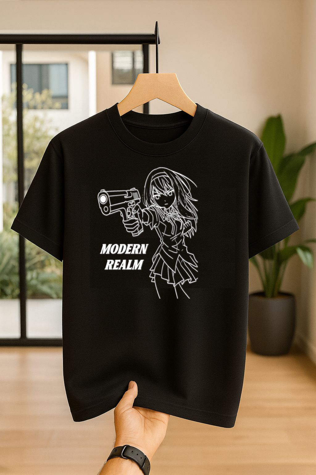 Modern Realm Custom anime girl with gun || Black shirt