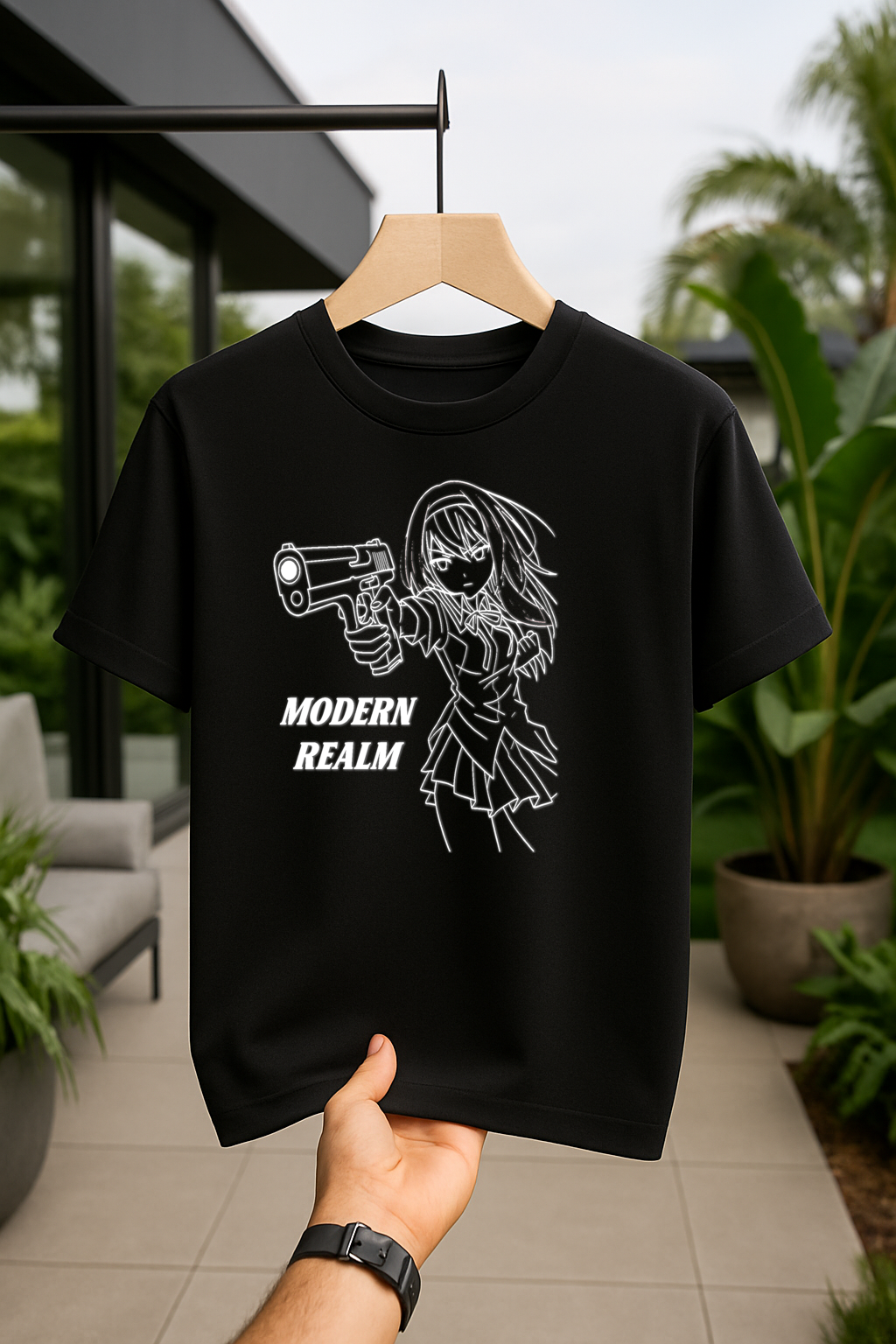 Modern Realm Custom anime girl with gun || Black shirt