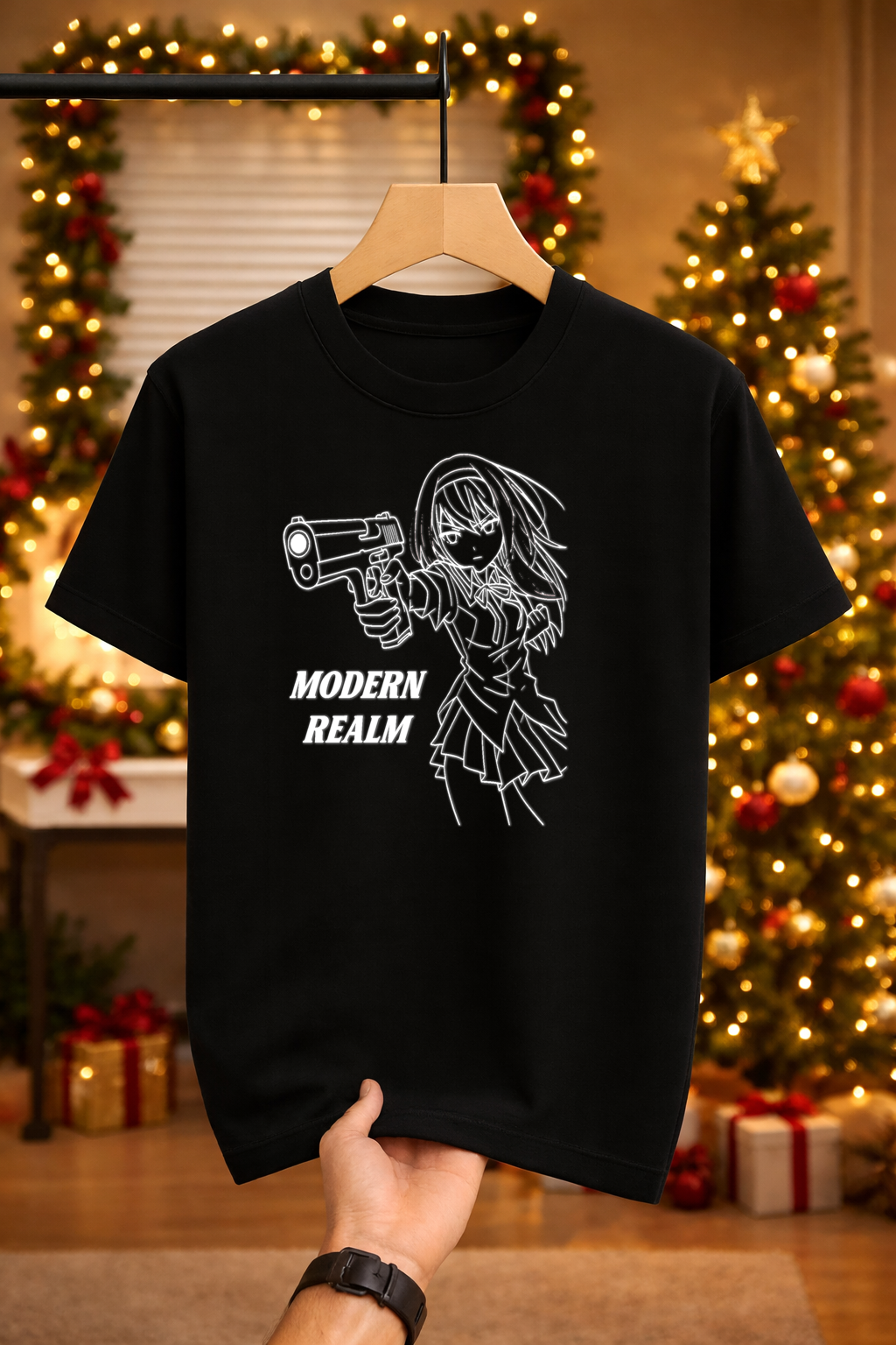 Modern Realm Custom anime girl with gun || Black shirt